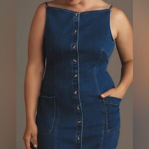 Maeve High Button-Front Denim Mini Dress